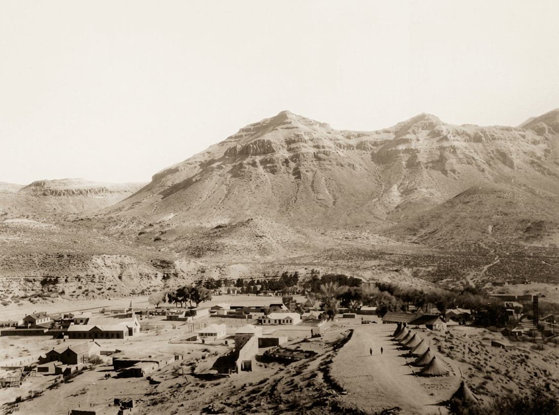 The town of Shafter against the Chinati Mountains